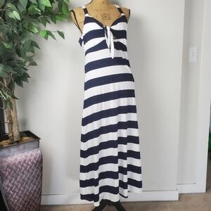 DIP Navy Blue White Striped Midi Tie Front Dress Large